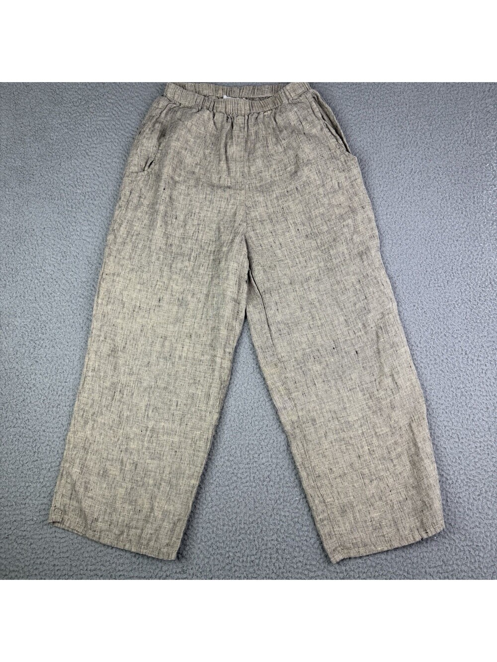 FLAX Women's Cropped Pull On Wide Leg Linen Pants Size Petite Small Beige